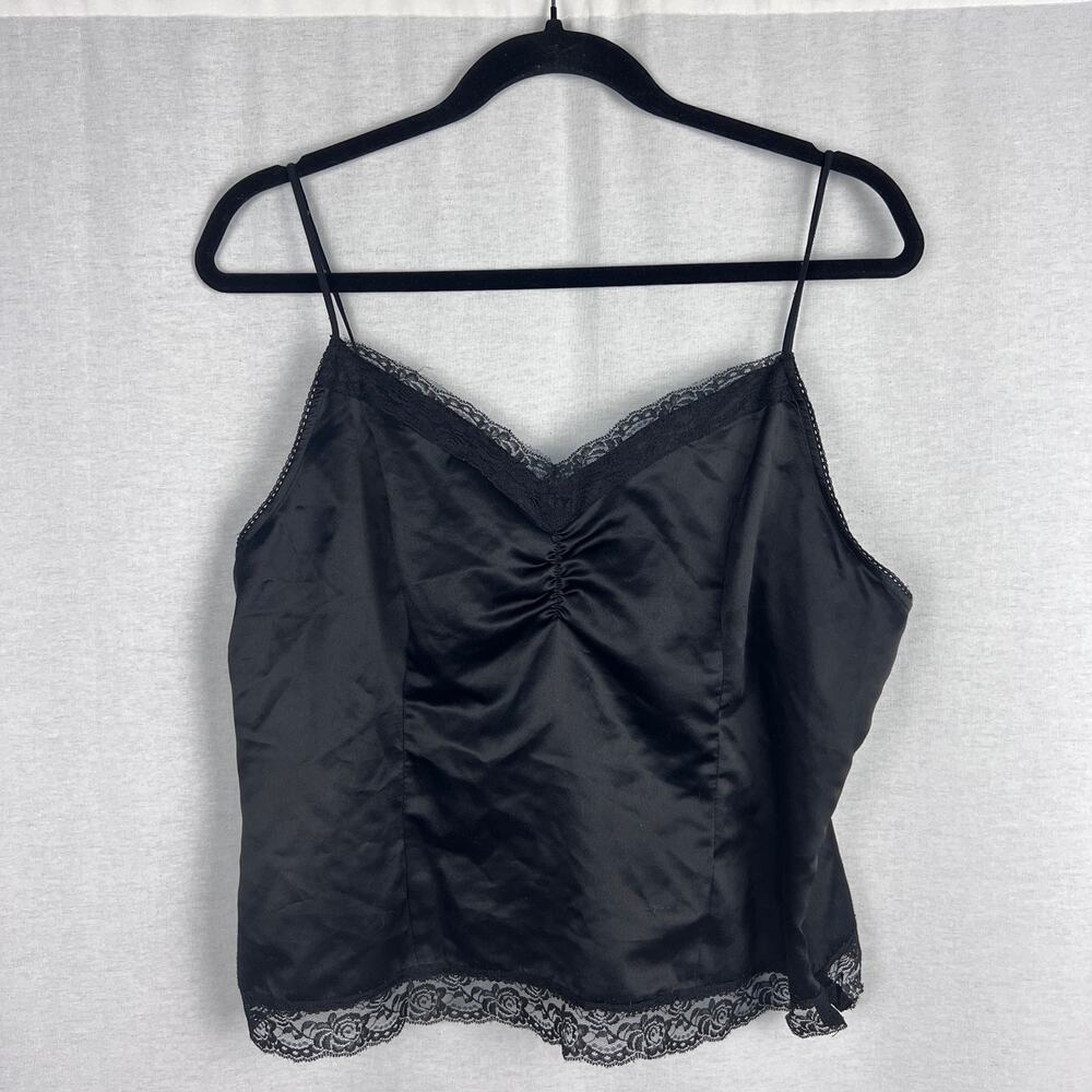 Vintage Y2K Worthington Top Womens Large Black Lace Trim Cami Whimsigoth Fairy